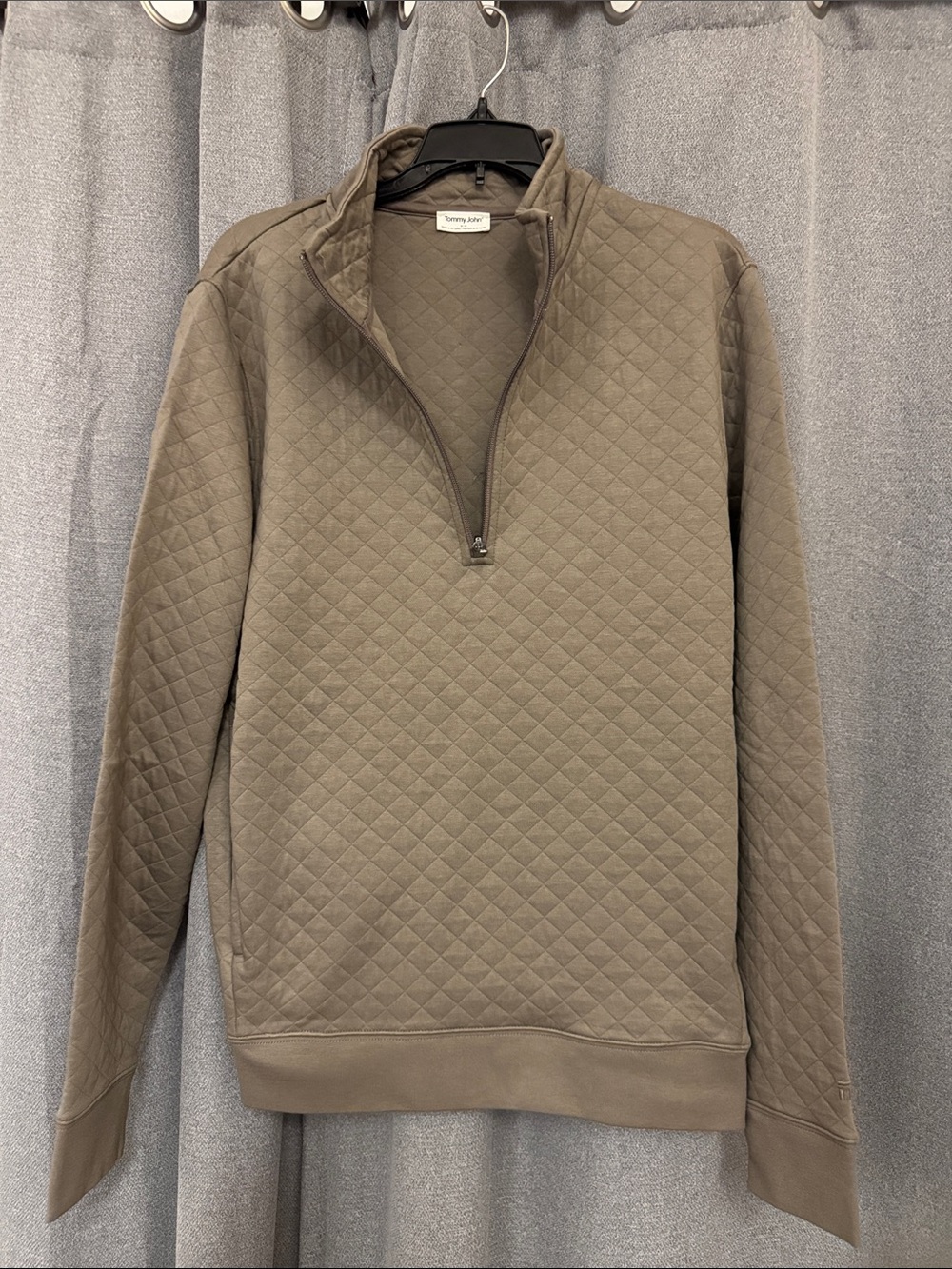 Tommy John Quilted Half-Zip Sweater in Taupe Brown